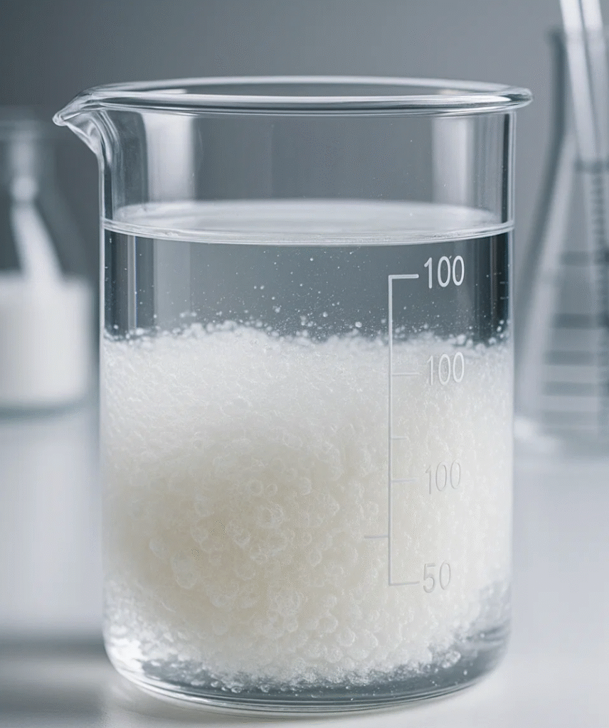 비이커 물속에 들어있는 식이섬유 가루